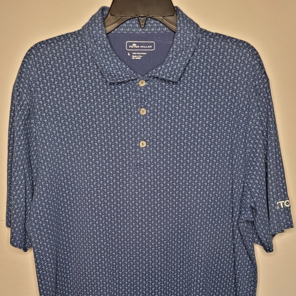 Peter Millar Polo Shirt Mens Large Blue Golf Button Up Short Sleeve Pocket Men
